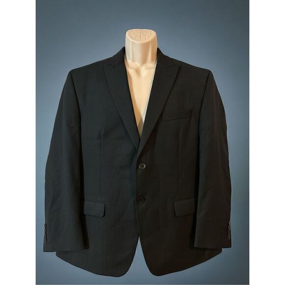 Michael Strahan Collection Dual Vents Wool Blend Black Striped Blazer Jacket 42S - Picture 1 of 8